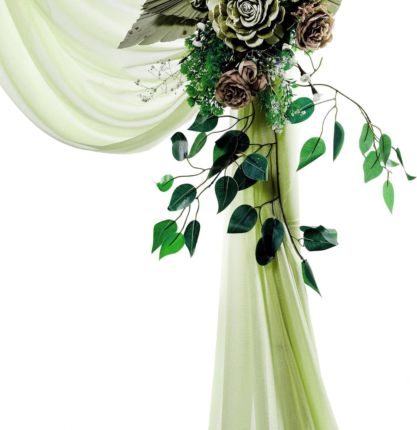 VDS Pack of 2 Panel (30 Inch X 100 Feet) Wedding Arch Draping Fabric Sheer Chiffon Fabric Drapery for Wedding Ceremony Reception Swag Backdrop Canopy Chuppah ARBO Altars Decoration (Sage Green)