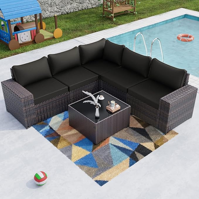 Kullavik Outdoor Patio Furniture Set 6 Pieces Sectional Rattan Sofa Set Brown by KULLAVIK