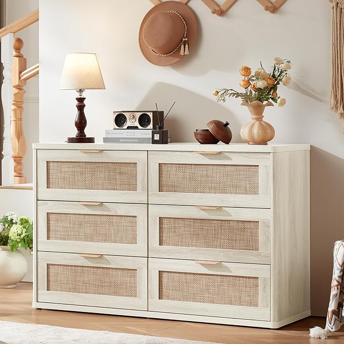 LEYAOYAO Rattan Dresser and Nightstand Set of 2, Boho Wood Dresser - Image 2