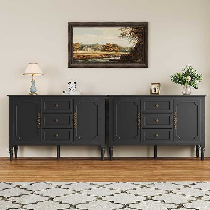 FansaFurn Black Storage Cabinet, Mid-Century Buffet Cabinet - Image 3