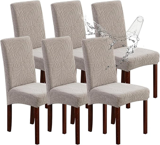 Genina Waterproof Chair Covers for Dining Room 6 Pack, Stretch Jacquard Dining by Genina