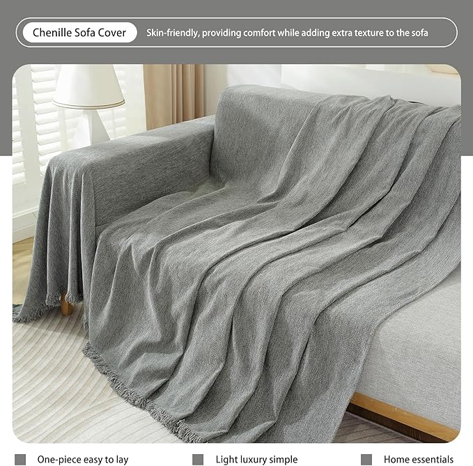 DREAMINGO Modern Minimalism Light Grey Couch Cover Sectional Sofa Covers - Image 5