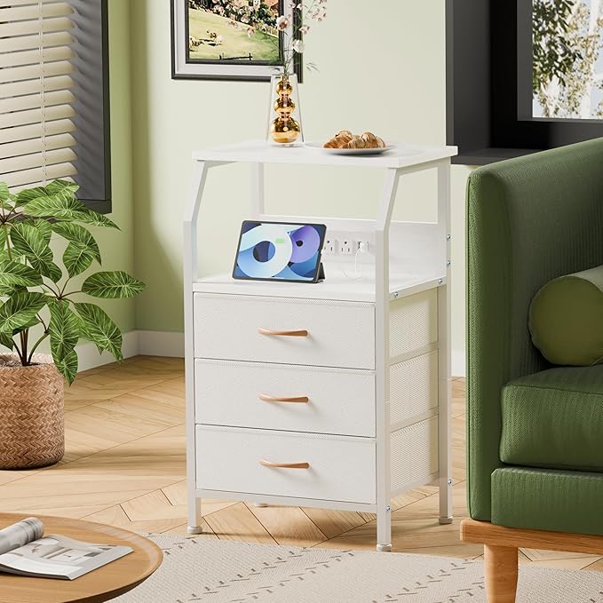 Furnulem Night Stand with Charging Station, 28.3 Inch Tall Bedside Table with - Image 4