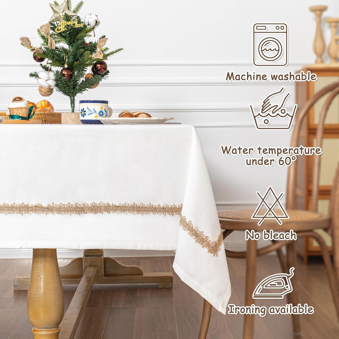 MYSKY HOME Table Cloth for Rectangular, Waterproof Tablecloth, Soft Cotton Indoor/Outdoor Tablecloths, Wrinkle Free Table Cloth Heavy Duty Rectangle Table Cloths for Parties & Dining Use, 55"X70"