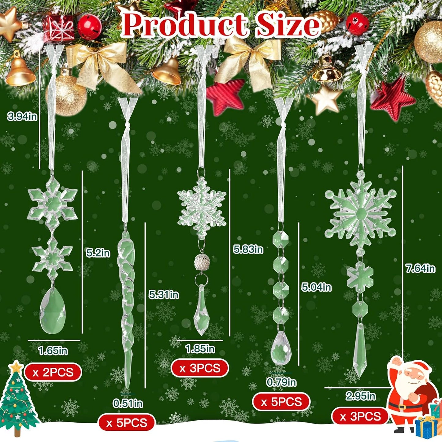 Christmas Tree Decorations 18Pcs, Acrylic Crystal Ornaments for Christmas Tree- Hanging Christmas Snowflake Decorations for Xmas Decor, Weddings, Frozen Birthday Parties