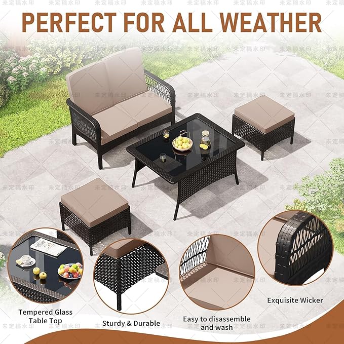 LEVELEVE Patio Furniture Set Outdoor Rattan Chair Wicker Sofa Garden - Image 4