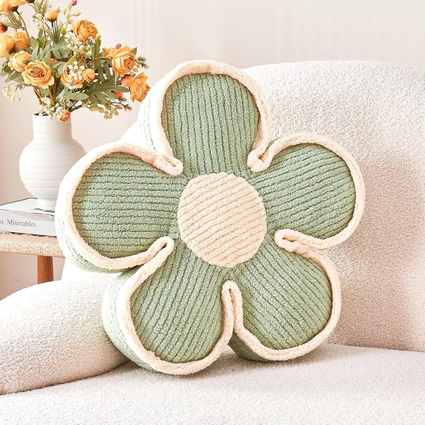 Flower Pillow, Soft Shaped Floor Cushion, Decorative Throw Pillow, Cute Seating Cushion, Room Decor Plush Pillows for Sofa Couch Bed (17.7 Inch, Sage Green)