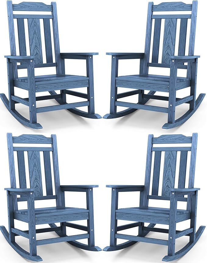 SERWALL Oversized Outdoor Rocking Chair Set of 4, All Weather Patio Rocking by SERWALL