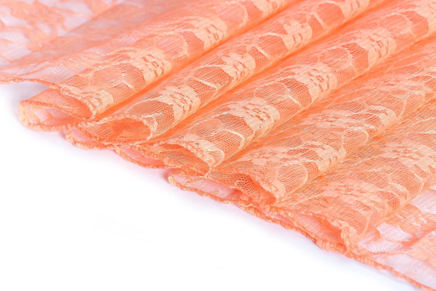 MDS Pack of 15 Wedding 12 x 108 inches Lace Table Runner for Wedding, Decorations for Birthday Parties, Banquets, Graduations, Engagements, and Runners fit Rectangle, Round Table- Peach