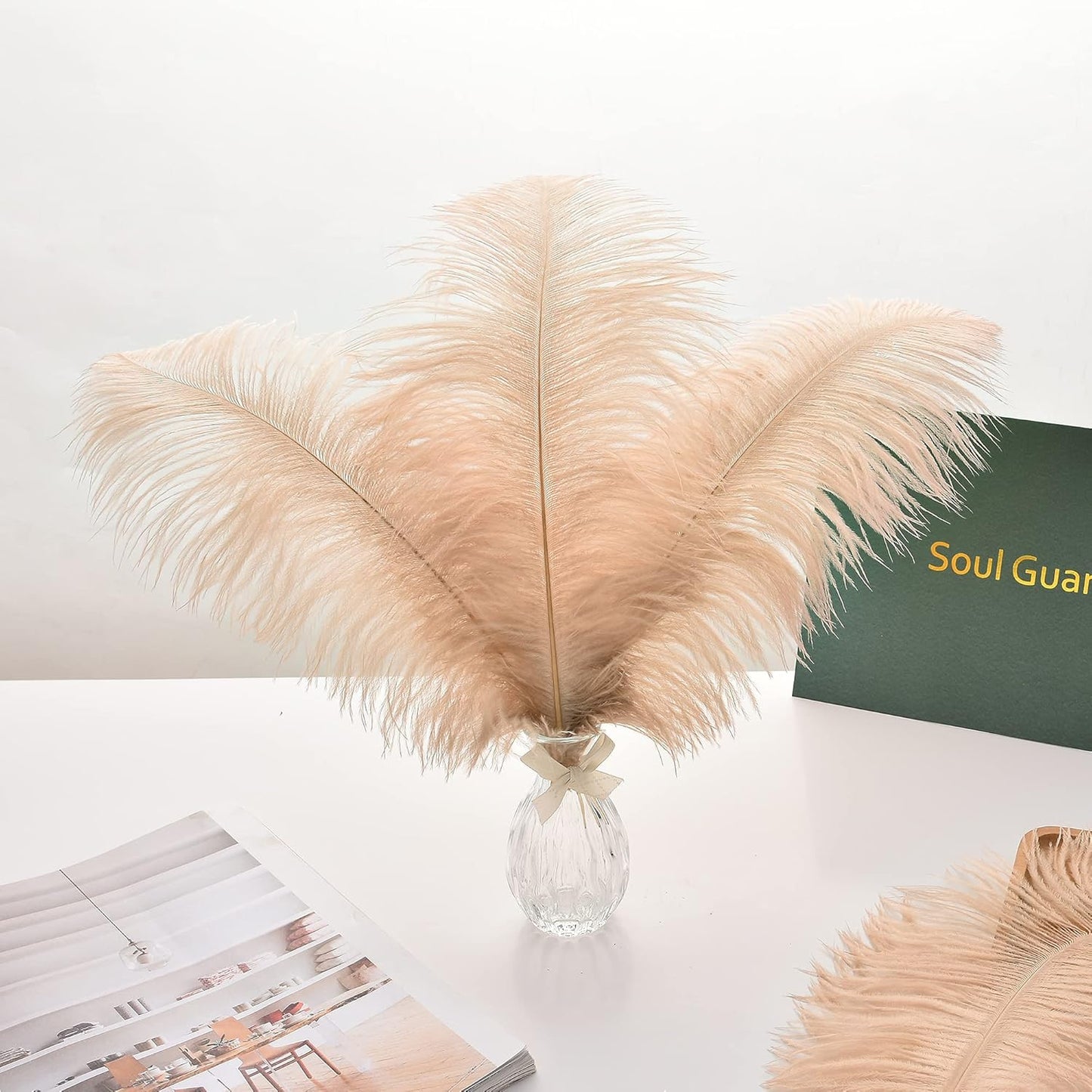 Ballinger Large Champagne Ostrich Feathers - 24pcs 12-14inch Boho Feathers for Vase and Home Decor Wedding Party Centerpieces