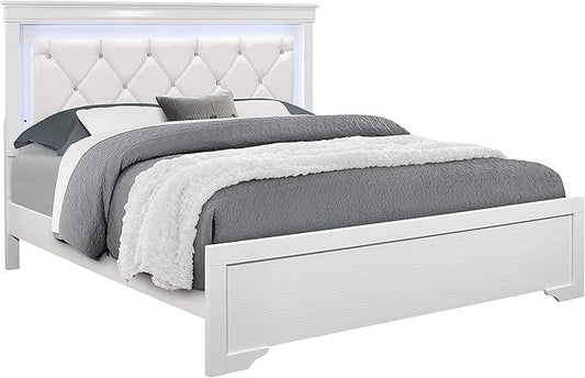 Overstock Global Furniture USA Pompei Metallic White Queen Bed w/LED Light by Overstock