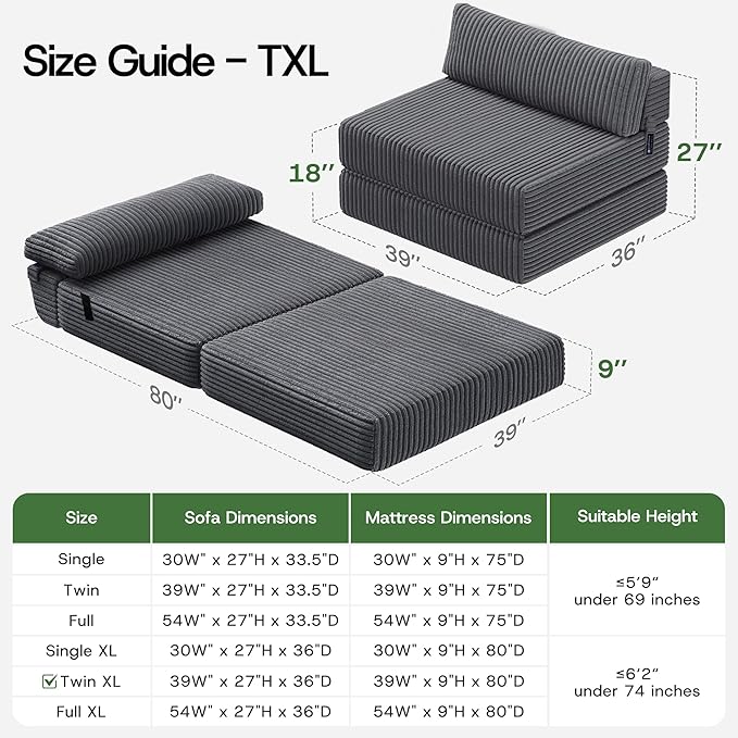 Convertible 4-in-1 Folding Sofa Bed Boneless Sleeper Chair Couch Foldable - Image 2