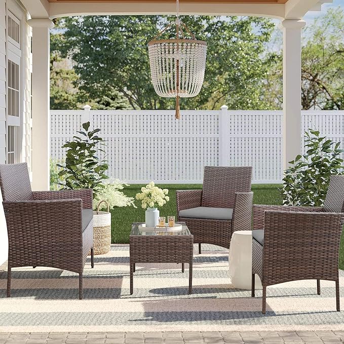 Homall 4 Pieces Outdoor Patio Furniture Sets Rattan Chair Wicker Set, Outdoor - Image 4