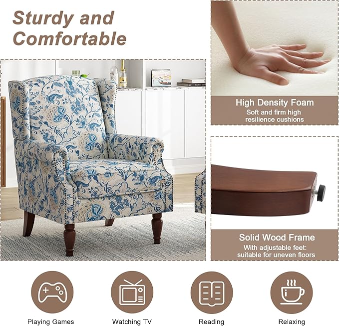 Pia Ricco Set of 2 Floral Accent Chairs, High Back Upholstered Armchairs - Image 4