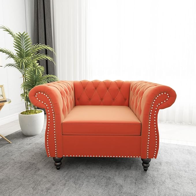ORRD 3 Piece Living Room Set, Velvet Chesterfield Sofa Loveseat Couch Chair - Image 5