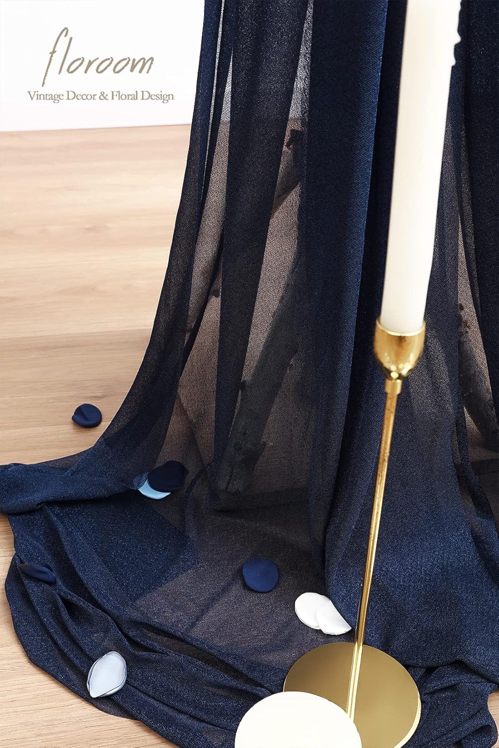 Floroom Wedding Arch Draping Fabric 2 Panels 20Ft Navy Blue Chiffon Fabric Drapes Arbor Drapery Wedding Ceremony Reception Swag Decorations