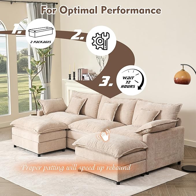 GOSUHI 108" U Shaped Couch, Modular Sectional Sofa, 3-Seater Comfy Cloud Couch - Image 7