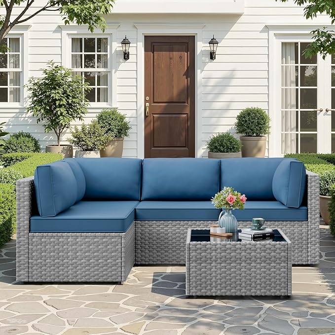 JAMFLY 5-Piece Patio Furniture Set, All-Weather Wicker Outdoor Sectional Sofa by JAMFLY