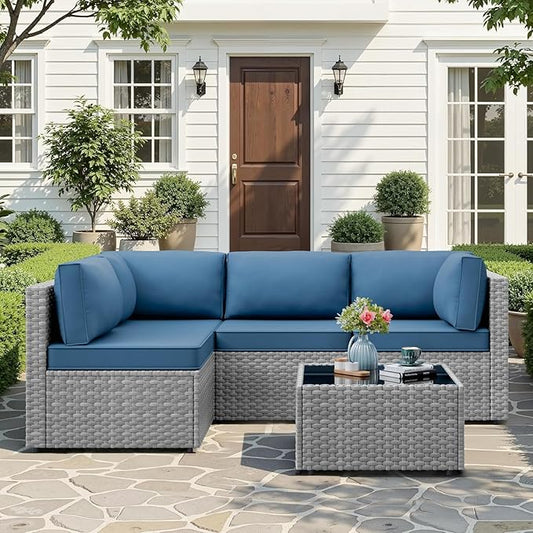 JAMFLY 5-Piece Patio Furniture Set, All-Weather Wicker Outdoor Sectional Sofa by JAMFLY