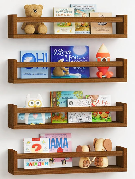 Forbena Dark Wood Nursery Kids Bookshelf Wall Mounted, Wooden Floating Nursery by Forbena