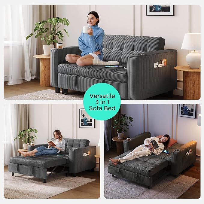 LINSY Sleeper Sofa Bed, Small 3 in 1 Convertible Loveseat Sleeper Couch - Image 6