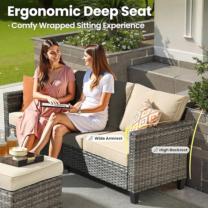 ovios 8 Pieces Patio Furniture Set, Outdoor Wicker Sofa Couch - Image 7