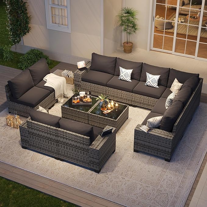Aoxun Patio Furniture Set, Widen Armrests Wicker Outdoor Sectional - Image 2