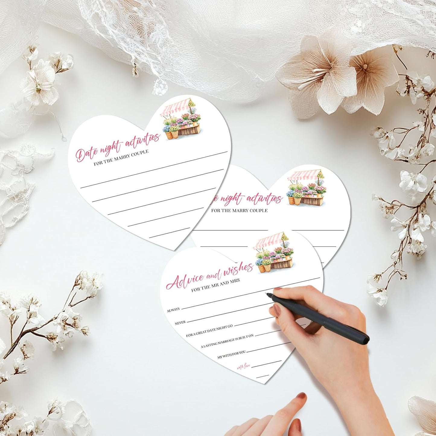 Floral Advice And Wishes For The Mr And Mrs, Wedding Advice Cards For Bridal Shower Games, Date Night Well Wishes Card, Wedding Shower Games Card, Engagement Party Decor -B05