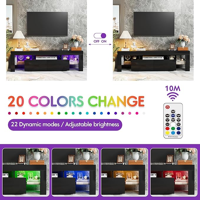 JUMMICO TV Stand, Modern Lighting TV Cabinet Entertainment Center Media and - Image 4
