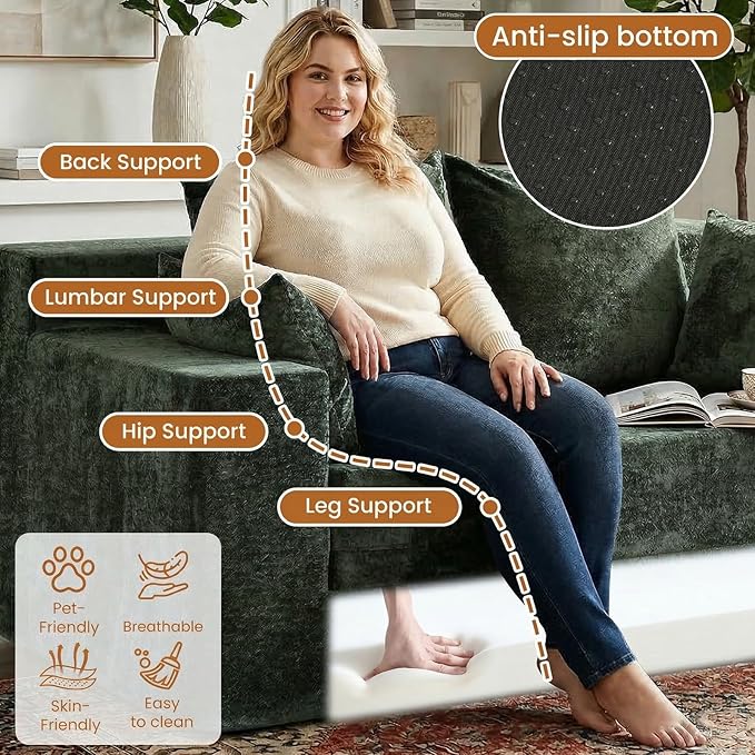 Loveseat Sofa Bed, Convertible Silky Velvet 5-in-1 Foldable Boneless Sleeper - Image 5