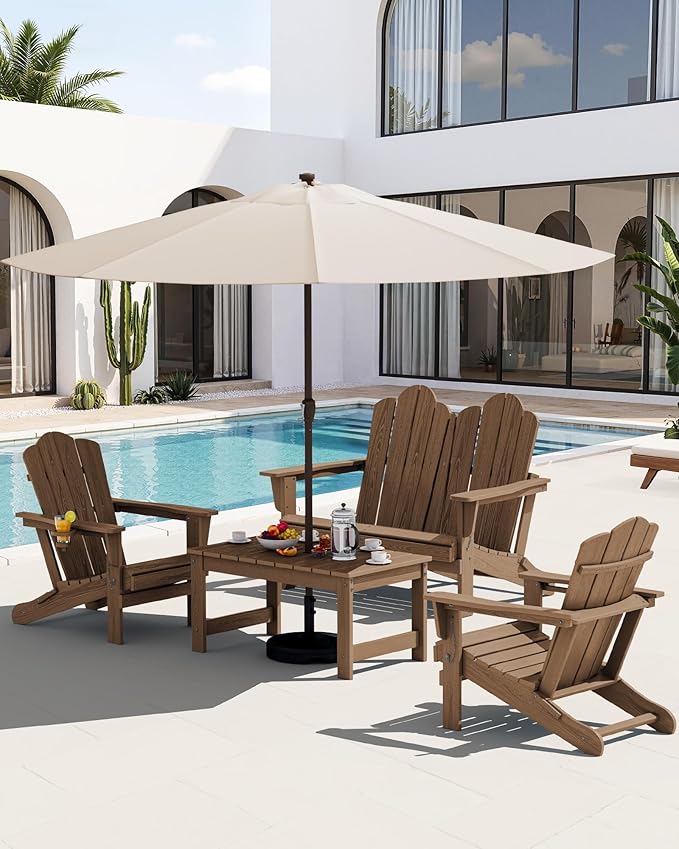 SERWALL 4 Pieces HDPE Patio Adirondack Chair Set, 2 Adirondack Chair - Image 3