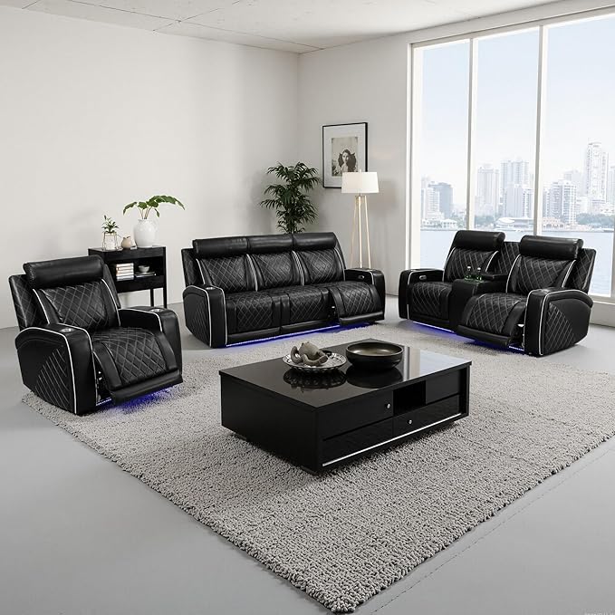 Power Recliner Sofa Set with LED, Breathable Leather Recliner Couch Loveseat - Image 6