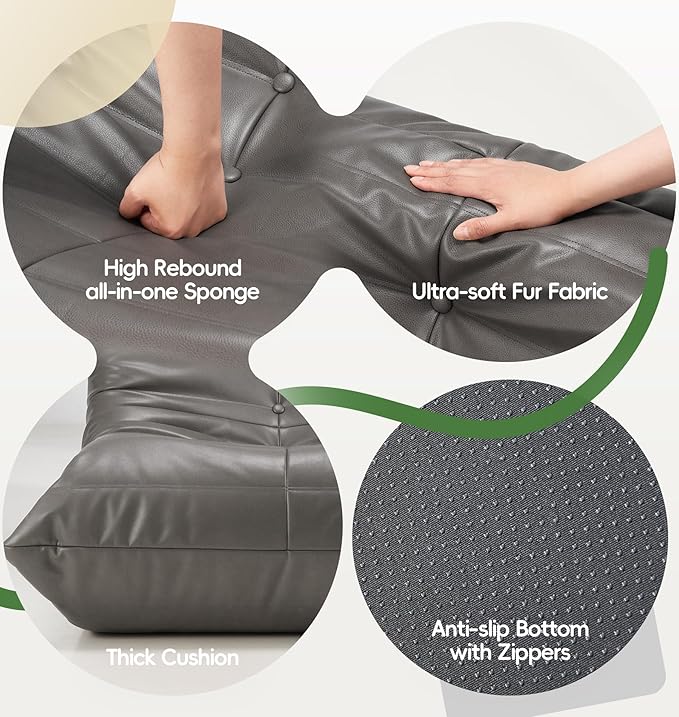 Hobestluk Small Bean Bag Chair Leather Beanbag Lazy Floor Sofa Bean Bags - Image 6