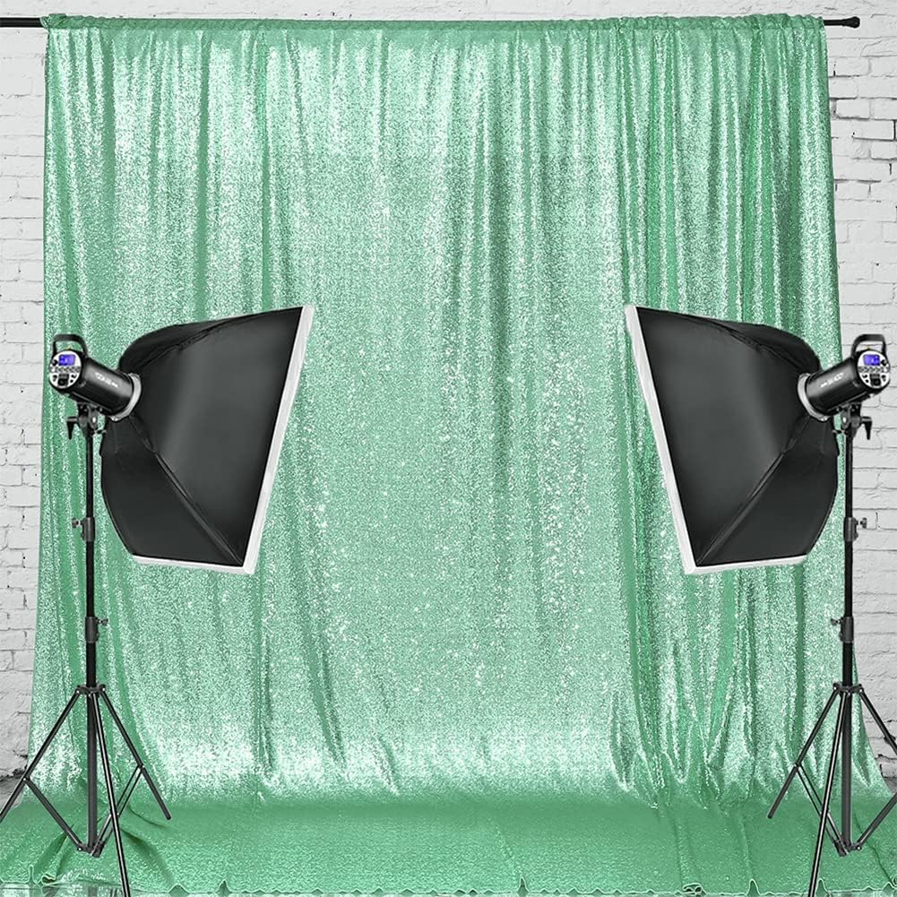 Eternal Beauty Mint Green Sequin Backdrop, 8x8 Ft Glitter Background Curtains for Shimmer Photography Party Wedding Birthday Back Drop Decor