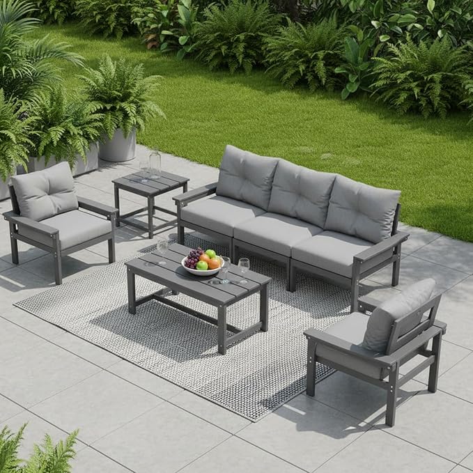 HDPE 3 Piece Patio Furniture Set, All-Weather Outdoor Couch Set - Image 8
