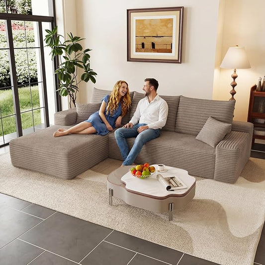 95" Cloud Sectional Couch with L-Shape Chaise, Modular Comfy Sofa Chaise Longue by ODUWA
