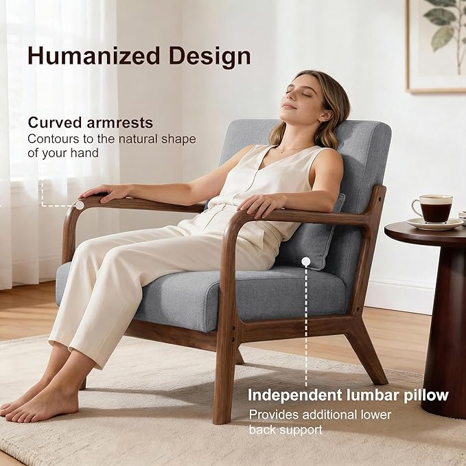 Mid Century Accent Chair, Comfy Arm Chair - Image 4