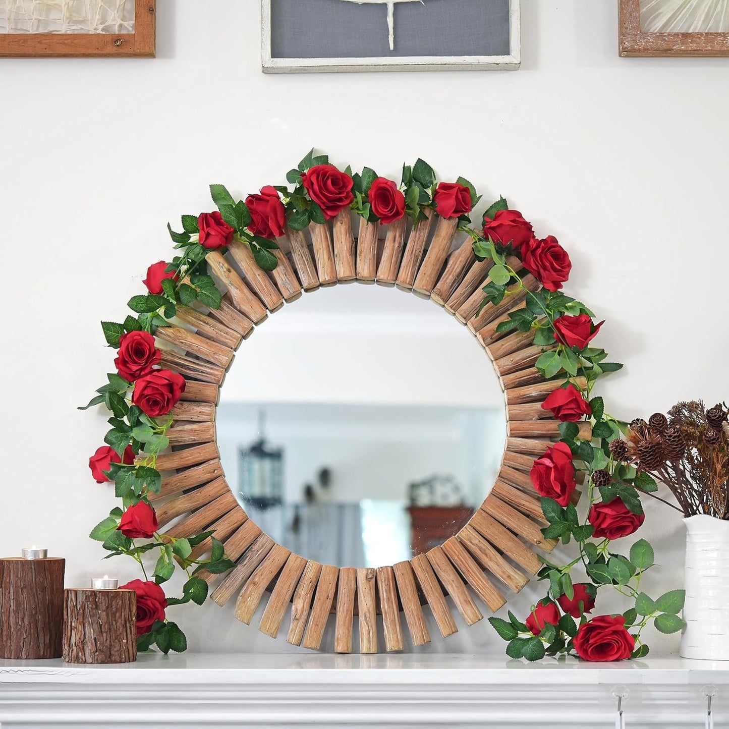 FiveSeasonStuff 29 Ft 4 Pack Rose Silk Flower Garland Artificial Flowers Decoration Hanging Floral Décor for Wedding Baby Shower Birthday Party Garden (Venetian Red)