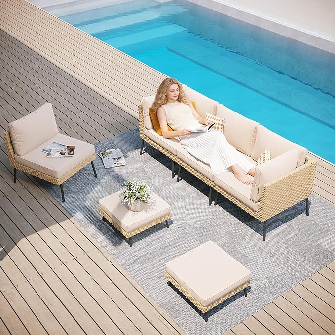 Aoxun 6-Piece Patio Furniture Set, Wicker Outdoor Furniture - Image 3