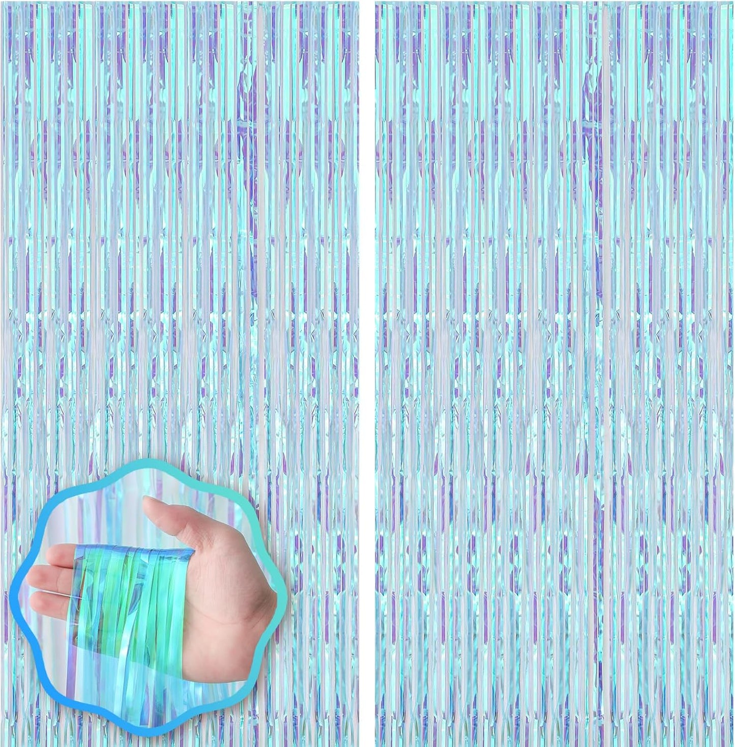 2 Pack 3.3x8.2 Feet Neon Iridescent Foil Fringe Backdrop Curtains, Tinsel Streamers Birthday Party Decorations, Fringe Backdrop for Graduation, Baby Shower, Gender Reveal, Disco Party