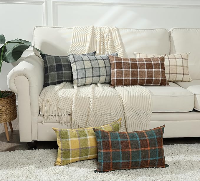 Stellhome Pack of 2 Lumbar Fall Linen Buffalo Check Throw Pillow Covers - Image 6