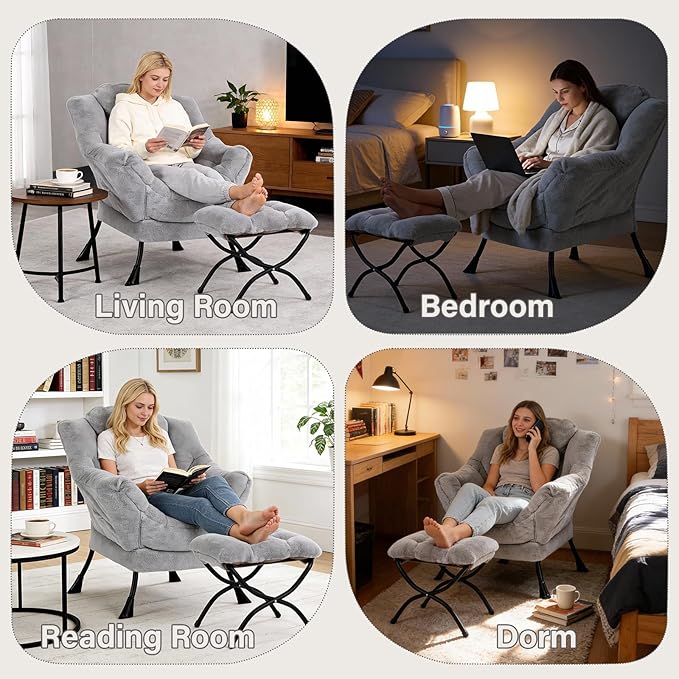MBOOYOME Lazy Chair with Folding Ottoman, Modern Accent Armchair with Armrests - Image 7