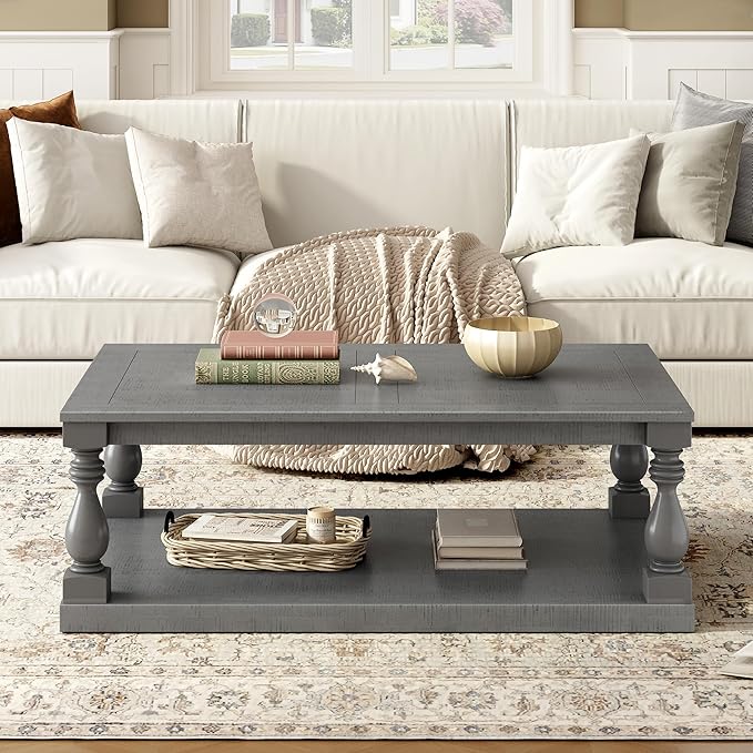 Merax Vintage Coffee Table Featuring Artistic Vase Column Legs and Luxurious - Image 3