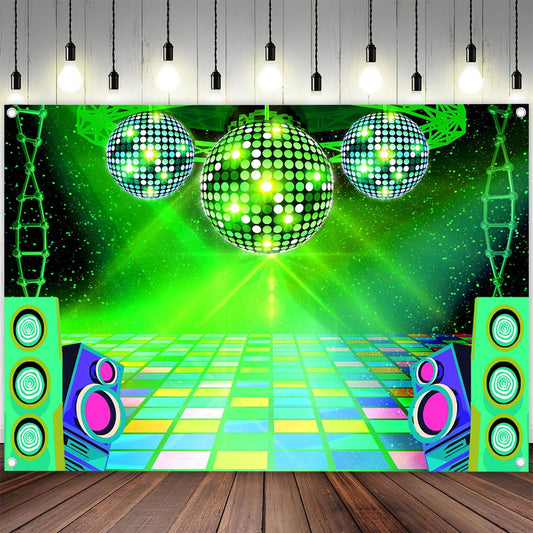 Dance Party Backdrop Retro 80s 90s Theme Stage Dance Ball Music Birthday Party Decoration DJ Photography Background 12 x 10 ft for Baby Shower Picture Photo Shoot Polyester Fabric, Green