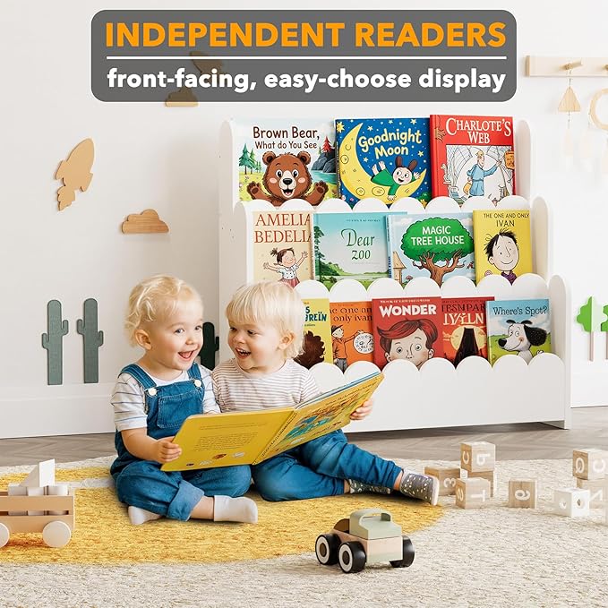 SpaceAid 3-Tier Scalloped Bookshelf, Montessori Bookcase - Image 3