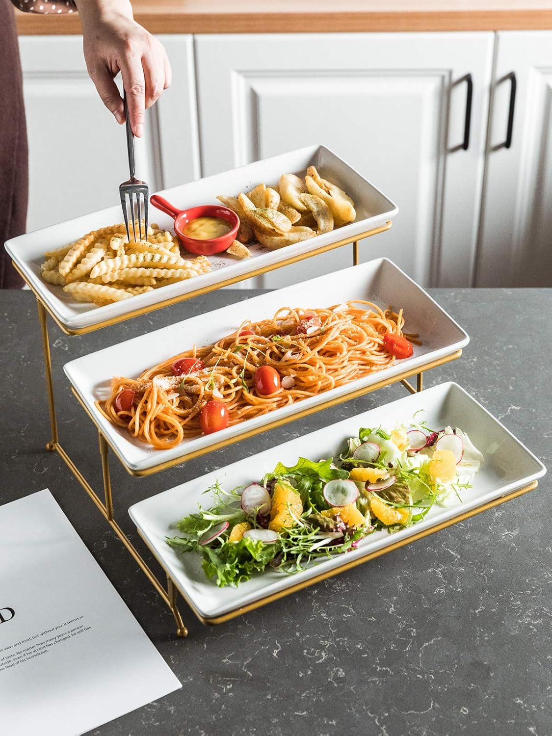 YHOSSEUN 3 Tier Serving Tray for Party, Tiered Serving Platters and Trays, 14 Inch Tiered Tray Stand, Dessert Stand, Serving Stand, Dessert Table Display Set with Collapsible Sturdier Metal Rack