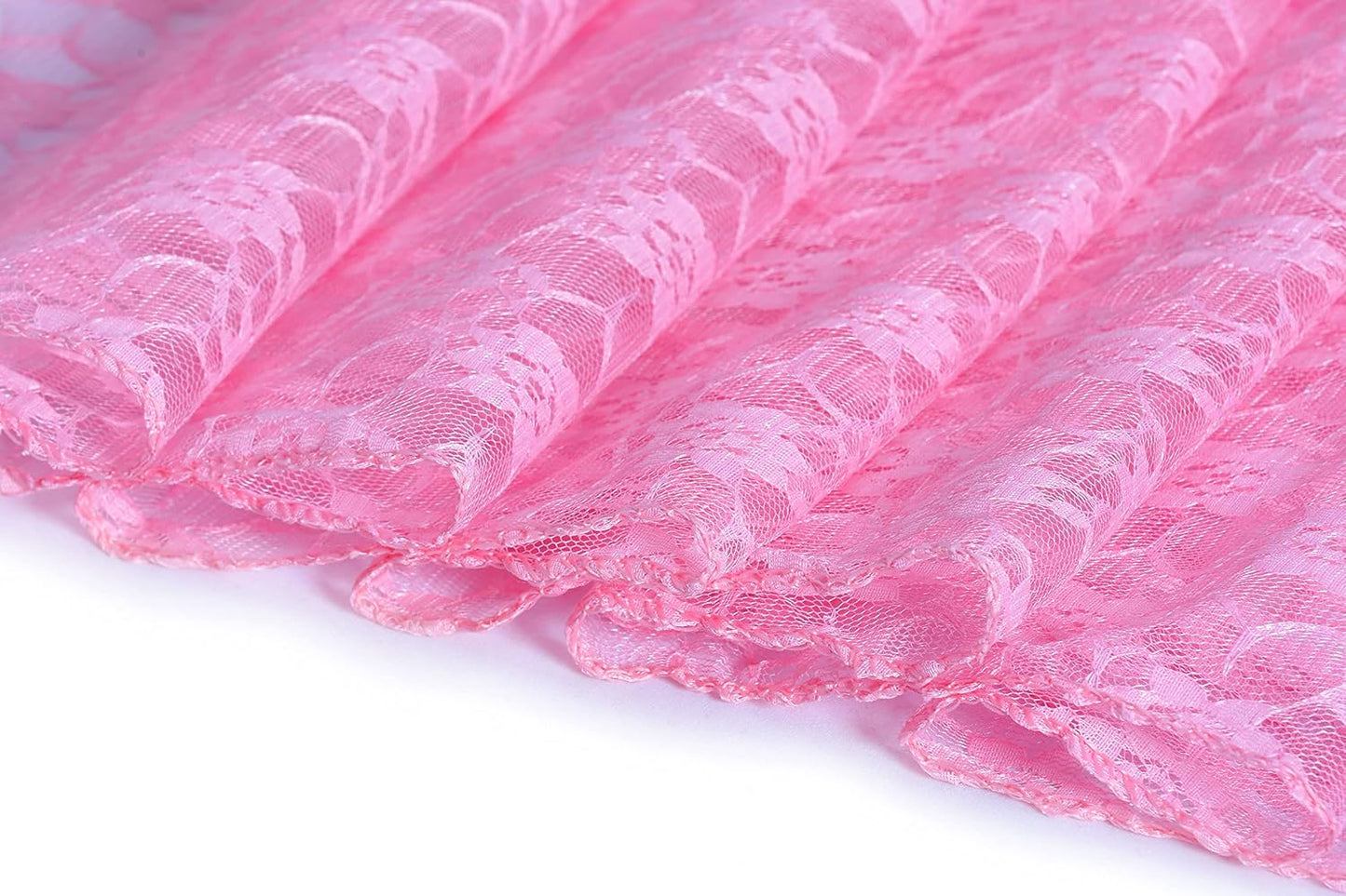 MDS Pack of 10 Wedding 12 x 108 inches Lace Table Runner for Wedding, Decorations for Birthday Parties, Banquets, Graduations, Engagements, and Runners fit Rectangle, Round Table- Pink