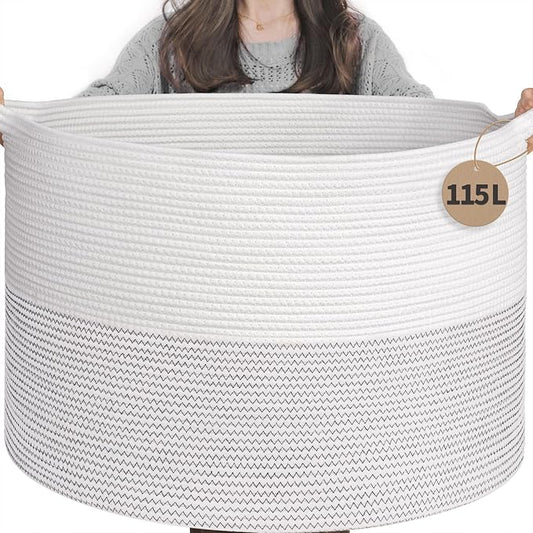 INDRESSME 115L Extra Large Blanket Basket, Cotton Rope Toy Baskets Storage Kids by INDRESSME