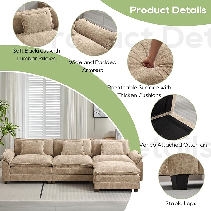Oprisen 120" Modular Sectional Sofa, Comfy Cloud Couch Sectional Sofa - Image 6