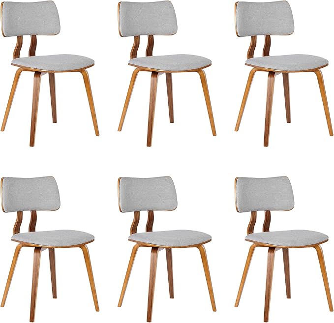 Armen Living Jaguar Mid-Century Dining Chair in Walnut Wood and Gray Fabric - Image 3